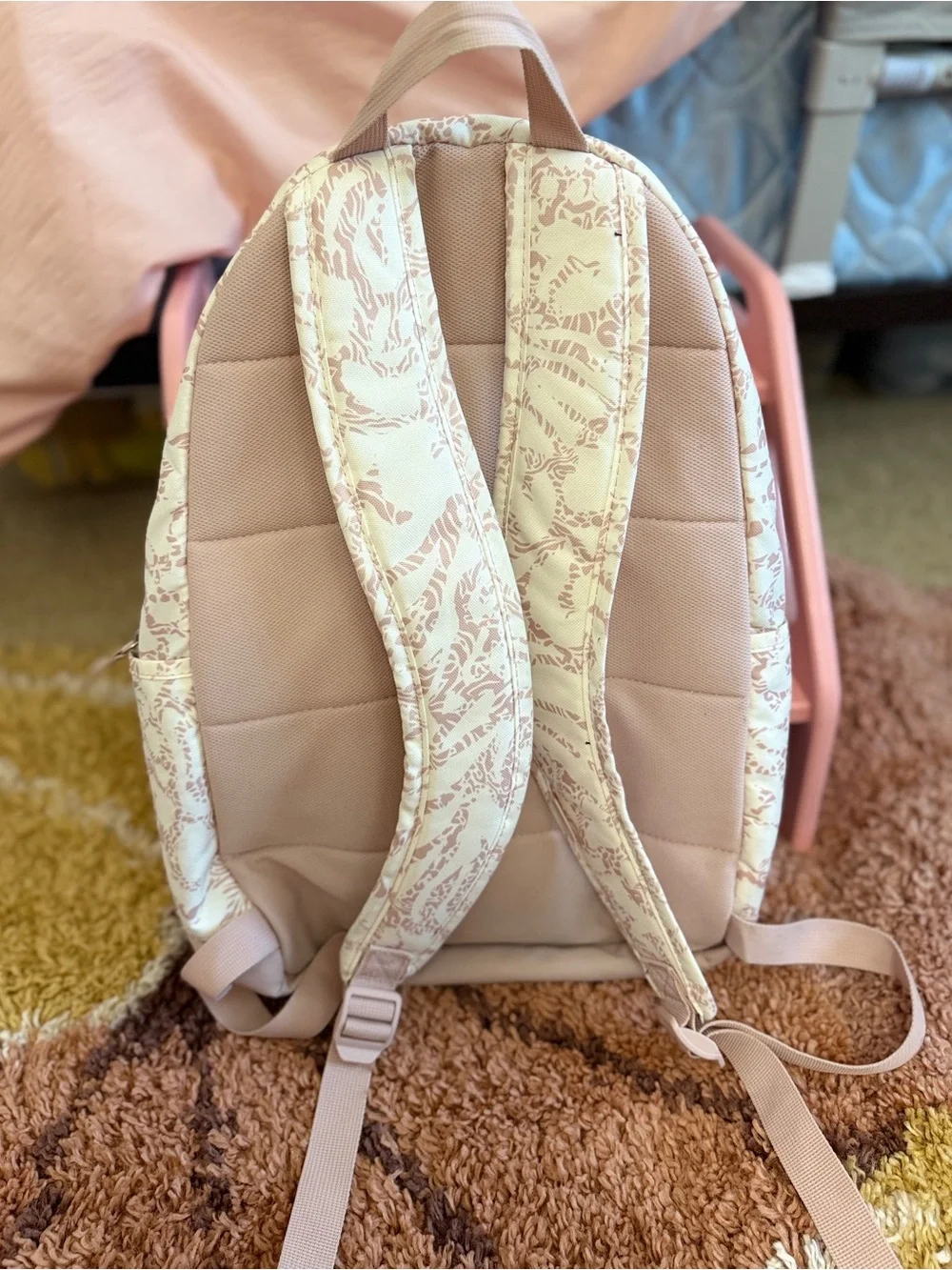 Nike Backpack Cream Pink Abstract Print Mesh Pocket Bookbag School Travel Gym